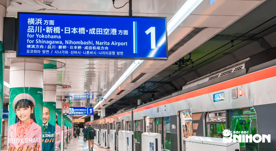 andén 1 de la estación de tren con el tren en las puertas.