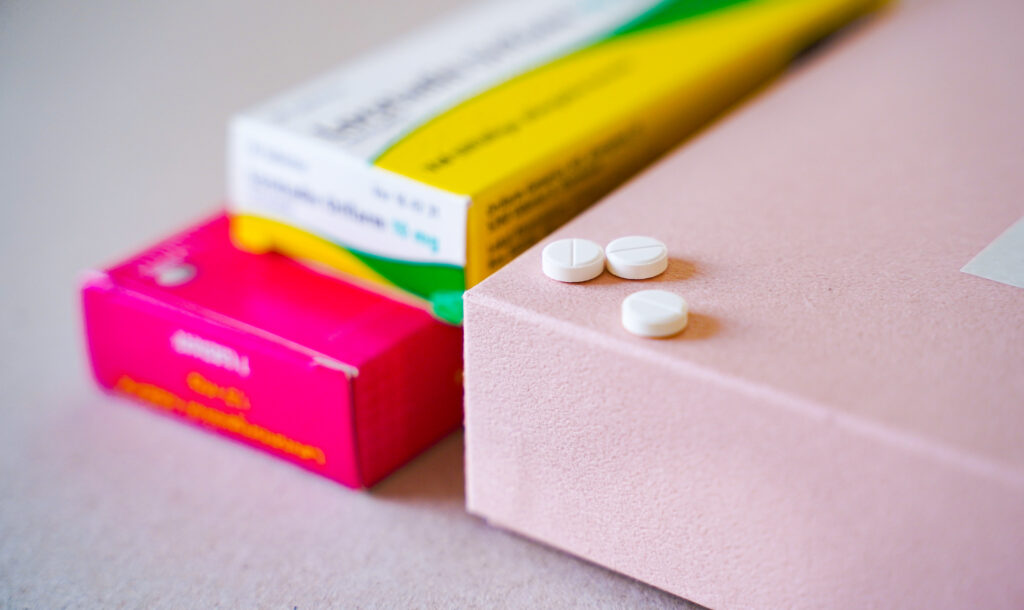 Pills on table.