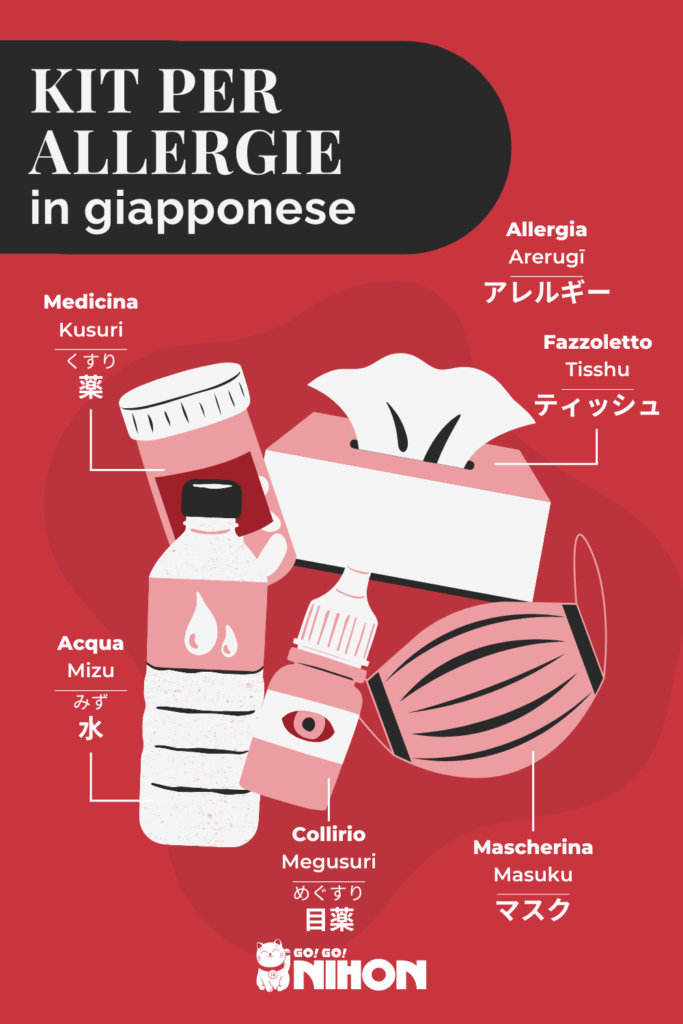 infografica con kit per allergie in giapponese