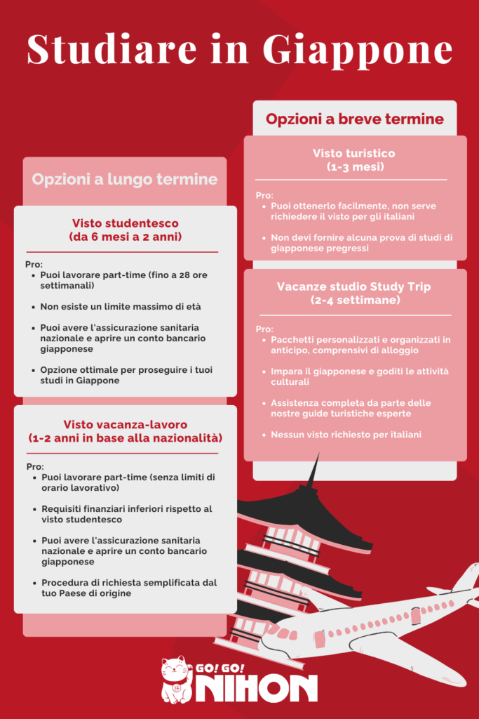 Infografica con le opzioni per studiare in Giappone a breve o lungo termine