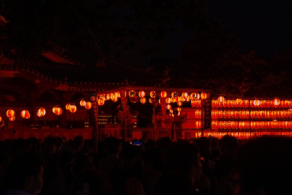 Glowing lanterns at night for obon
