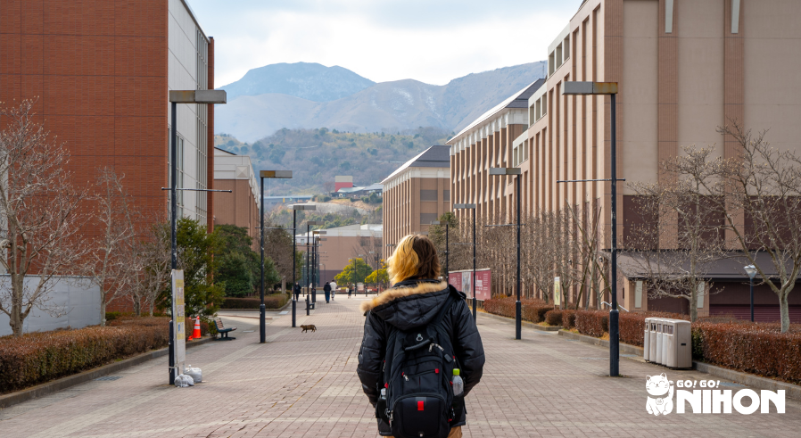 student walking on the APU campus in beppu