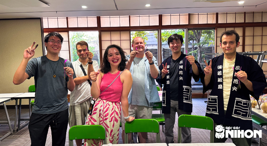 study trip group doing hanami making activity