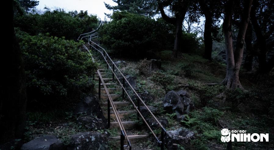 haunted stairs leading up haunted hill in toyama park
