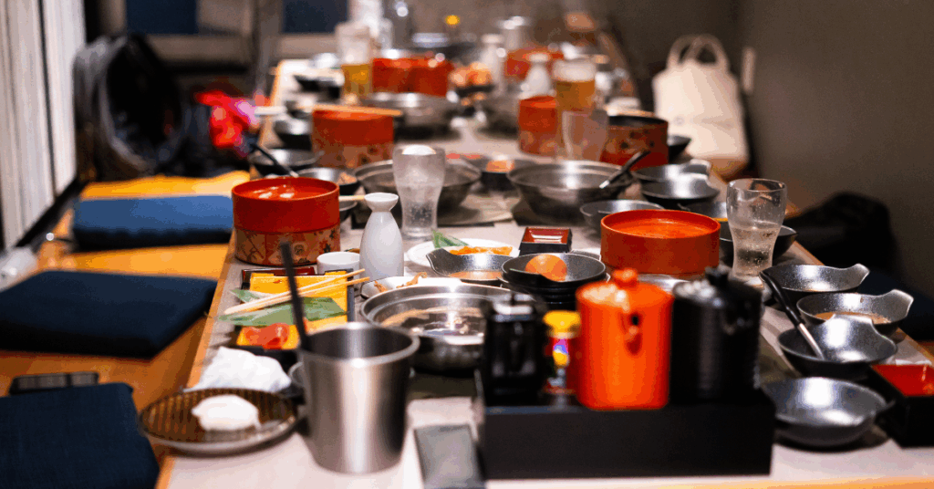 empty dishes on restaurant table after eating