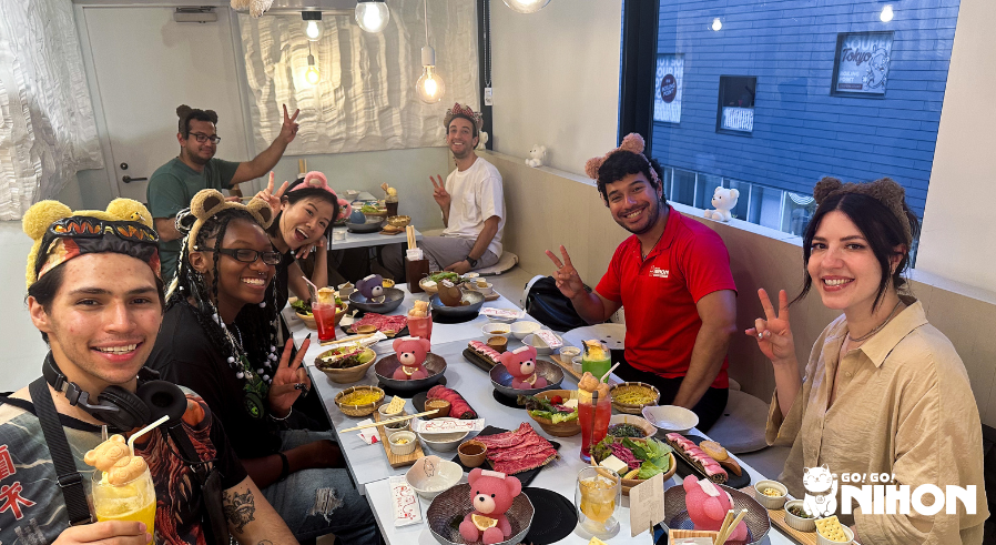 Study Trip group enjoying kumachan onsen