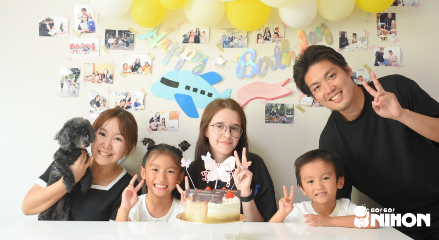 Japanese family celebrating homestay student's birthday
