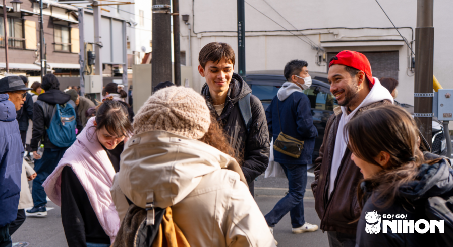 Study Trip group chatting outside