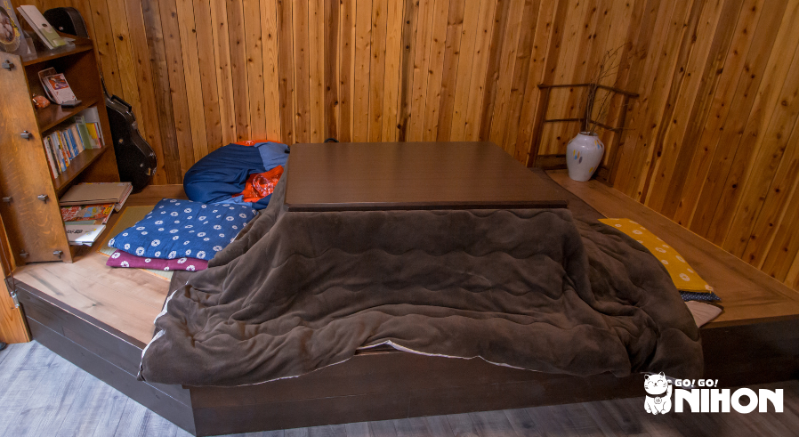 brown kotatsu in a sharehouse