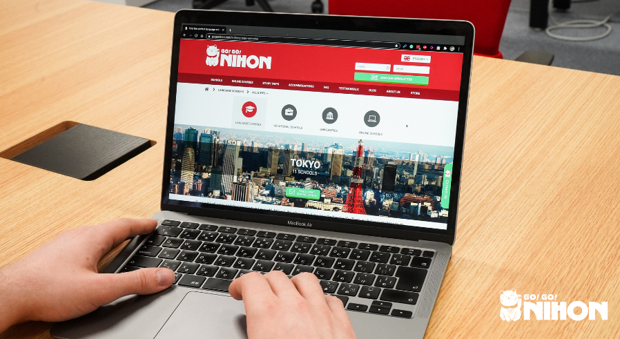 person on laptop looking at Go! Go! Nihon homepage