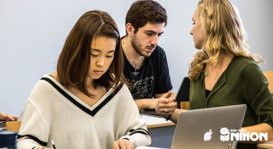 Students studying Japanese at a Japanese language school.