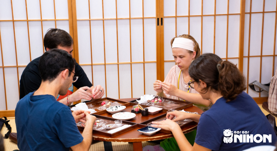 Study Trippers making wagashi treats on a Study Trip