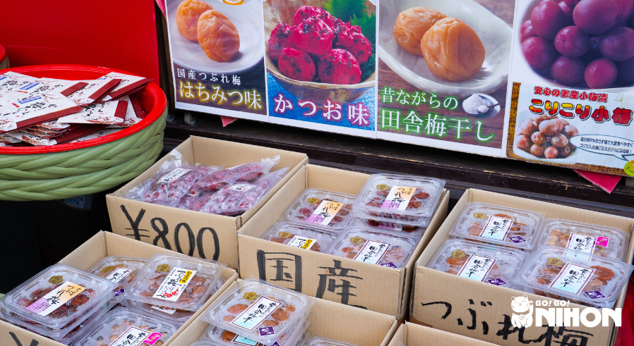 Ume treats being sold at a plum blossom festival