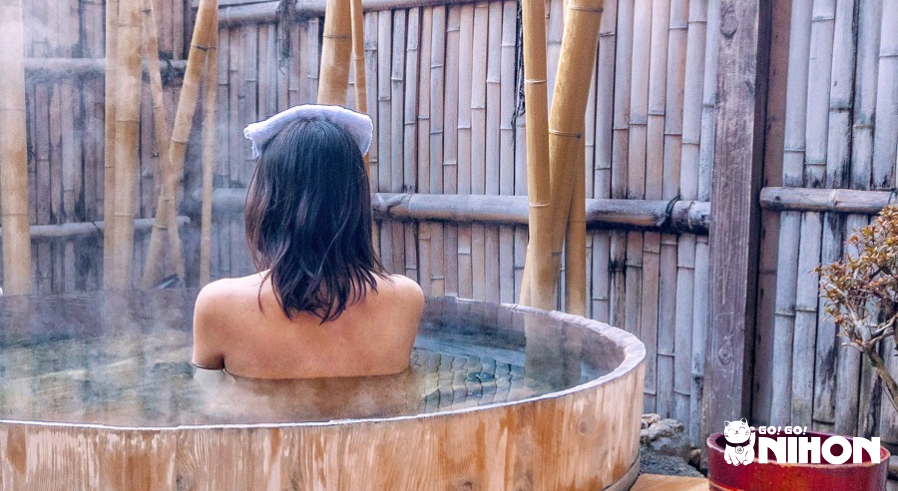 woman bathing in an onsen