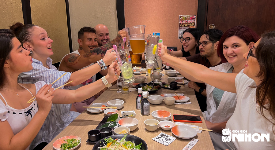 study trippers at an izakaya