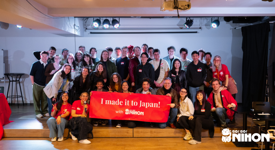 A new group of April students at a welcome event for Go! Go! Nihon