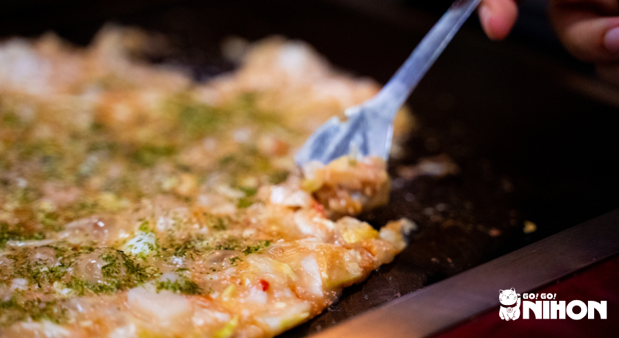 Monjayaki on a grill, regional Japanese food from Tokyo