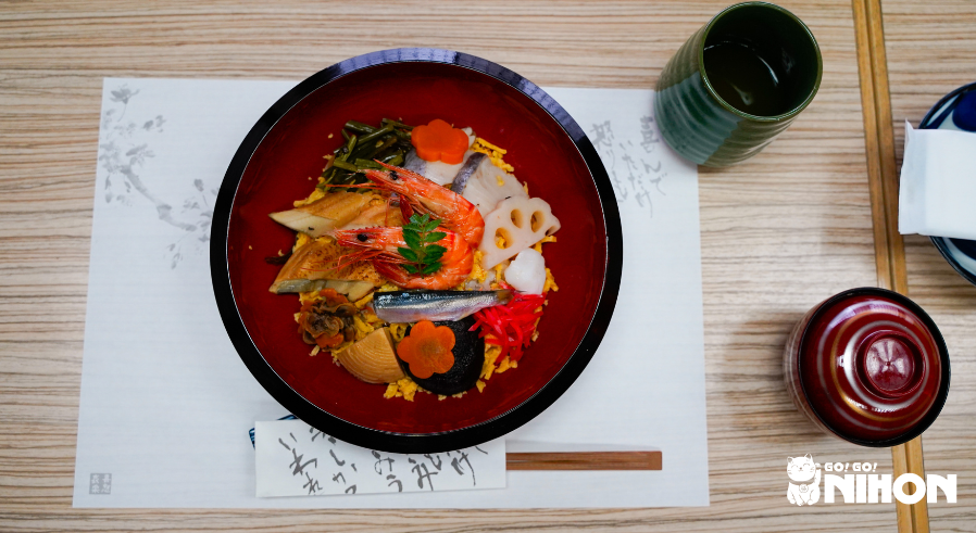 Barazushi in a bowl, regional Japanese food from Okayama