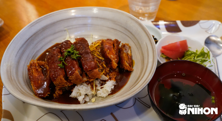 Demi katsudon in a bowl, regional Japanese food from Okayama