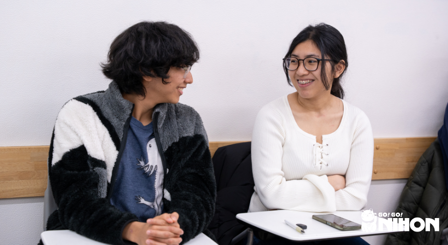 Two students having fun while learning Japanese at a Japanese language school