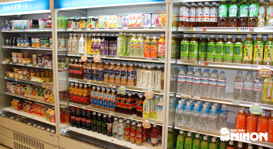 Rows of drinks at a convenience store