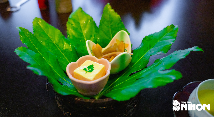 A summer Japanese dish of tofu and a pickled side dish