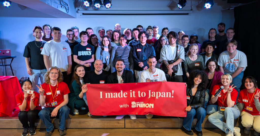 a group of students and Go! Go! Nihon staff at a welcome event