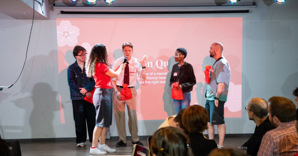 language school students at a welcome event